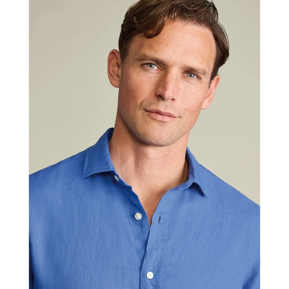 Charles Tyrwhitt Mens Pure Linen Slim Fit Shirt Cornflower Blue XXL $139 - Picture 6 of 16